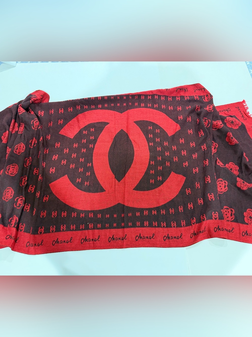 Red & Black Logo Scarf Top